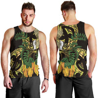 Yellow New Zealand Kowhai And Piwakawaka Men Tank Top Maori Ngaru Paua Shell LT14 - Polynesian Pride