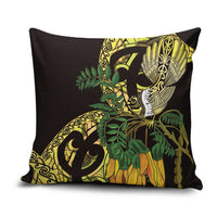 Yellow New Zealand Kowhai And Piwakawaka Pillow Cover Maori Ngaru Paua Shell - Polynesian Pride