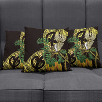 Yellow New Zealand Kowhai And Piwakawaka Pillow Cover Maori Ngaru Paua Shell - Polynesian Pride