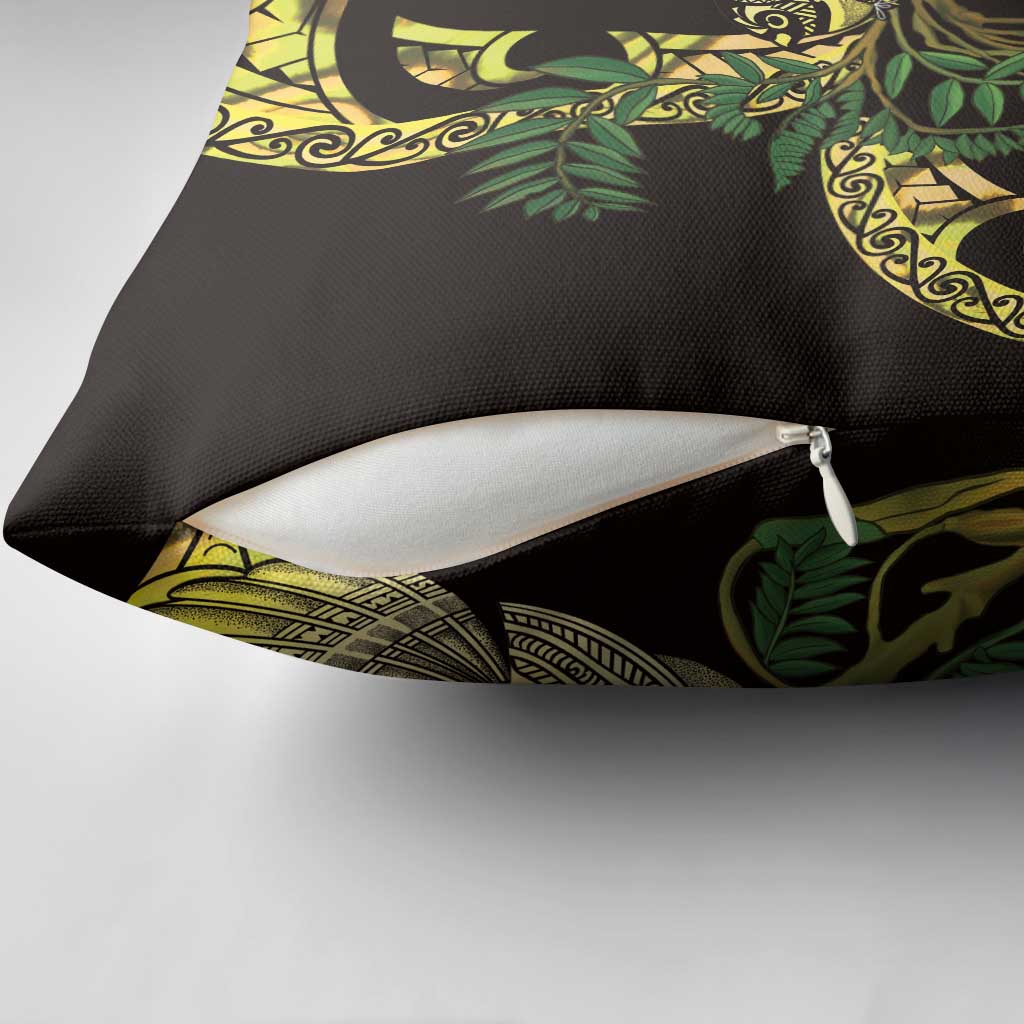 Yellow New Zealand Kowhai And Piwakawaka Pillow Cover Maori Ngaru Paua Shell - Polynesian Pride