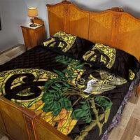 Yellow New Zealand Kowhai And Piwakawaka Quilt Bed Set Maori Ngaru Paua Shell LT14 - Polynesian Pride
