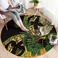 Yellow New Zealand Kowhai And Piwakawaka Round Carpet Maori Ngaru Paua Shell LT14 - Polynesian Pride