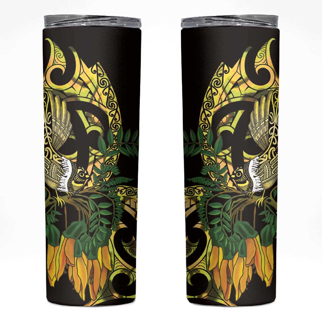 Yellow New Zealand Kowhai And Piwakawaka Skinny Tumbler Maori Ngaru Paua Shell LT14 Yellow - Polynesian Pride