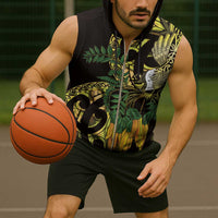 Yellow New Zealand Kowhai And Piwakawaka Sleeveless Zip Hoodie Maori Ngaru Paua Shell - Polynesian Pride