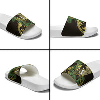 Yellow New Zealand Kowhai And Piwakawaka Slide Sandals Maori Ngaru Paua Shell - Polynesian Pride