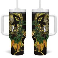 Yellow New Zealand Kowhai And Piwakawaka Tumbler With Handle Maori Ngaru Paua Shell