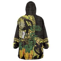 Yellow New Zealand Kowhai And Piwakawaka Wearable Blanket Hoodie Maori Ngaru Paua Shell