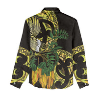 Yellow New Zealand Kowhai And Piwakawaka Women Casual Shirt Maori Ngaru Paua Shell