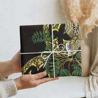 Yellow New Zealand Kowhai And Piwakawaka Wrapping Paper Maori Ngaru Paua Shell - Polynesian Pride