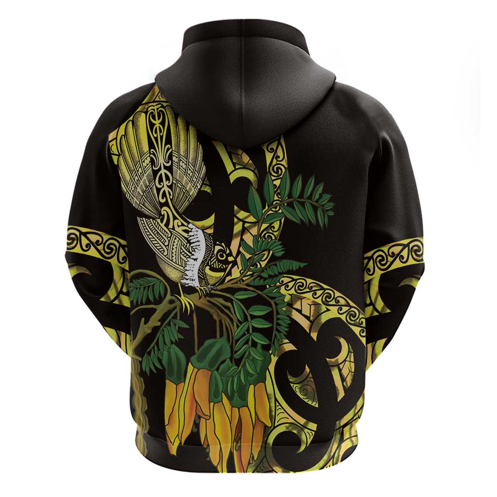 Yellow New Zealand Kowhai And Piwakawaka Zip Hoodie Maori Ngaru Paua Shell LT14 - Polynesian Pride