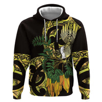 Yellow New Zealand Kowhai And Piwakawaka Zip Hoodie Maori Ngaru Paua Shell LT14 Pullover Hoodie Yellow - Polynesian Pride