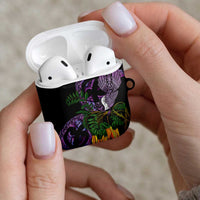 Purple New Zealand Kowhai And Piwakawaka AirPods Case Maori Ngaru Paua Shell - Polynesian Pride