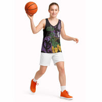 Purple New Zealand Kowhai And Piwakawaka Basketball Jersey Maori Ngaru Paua Shell - Polynesian Pride