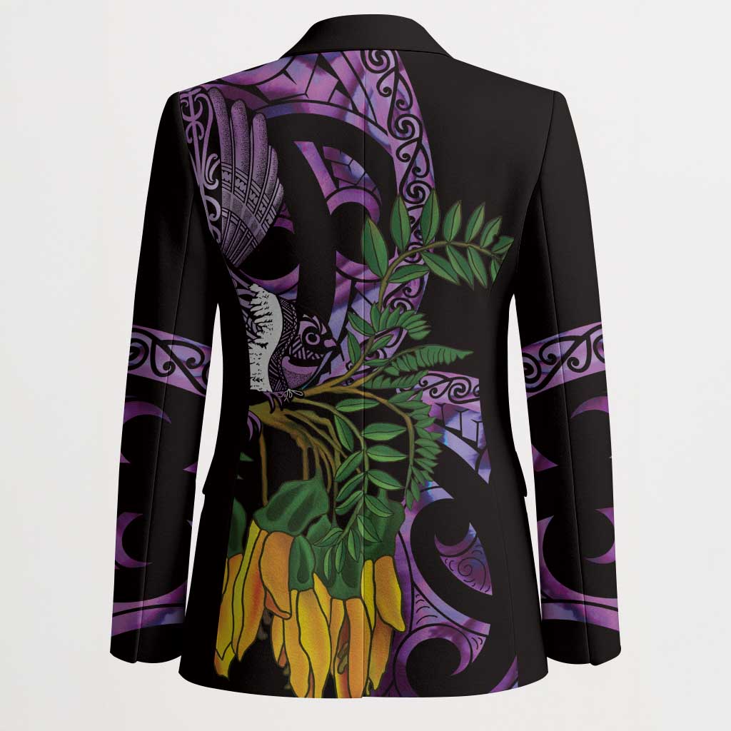 Purple New Zealand Kowhai And Piwakawaka Blazer Maori Ngaru Paua Shell - Polynesian Pride