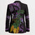 Purple New Zealand Kowhai And Piwakawaka Blazer Maori Ngaru Paua Shell - Polynesian Pride