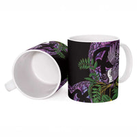 Purple New Zealand Kowhai And Piwakawaka Ceramic Mug Maori Ngaru Paua Shell - Polynesian Pride