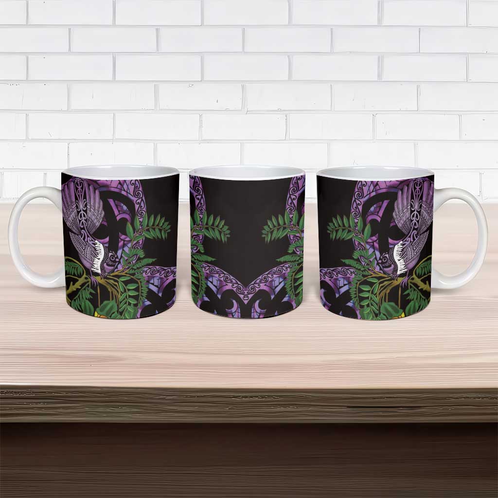 Purple New Zealand Kowhai And Piwakawaka Ceramic Mug Maori Ngaru Paua Shell - Polynesian Pride