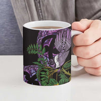 Purple New Zealand Kowhai And Piwakawaka Ceramic Mug Maori Ngaru Paua Shell - Polynesian Pride