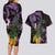 Purple New Zealand Kowhai And Piwakawaka Couples Matching Long Sleeve Bodycon Dress and Hawaiian Shirt Maori Ngaru Paua Shell