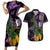 Purple New Zealand Kowhai And Piwakawaka Couples Matching Short Sleeve Bodycon Dress and Hawaiian Shirt Maori Ngaru Paua Shell