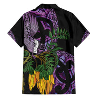 Purple New Zealand Kowhai And Piwakawaka Family Matching Summer Maxi Dress and Hawaiian Shirt Maori Ngaru Paua Shell