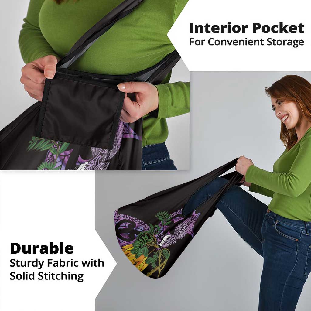 Purple New Zealand Kowhai And Piwakawaka Grocery Bag Maori Ngaru Paua Shell