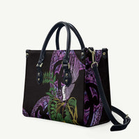 Purple New Zealand Kowhai And Piwakawaka Leather Bag Maori Ngaru Paua Shell - Polynesian Pride