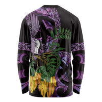 Purple New Zealand Kowhai And Piwakawaka Long Sleeve Shirt Maori Ngaru Paua Shell LT14 - Polynesian Pride