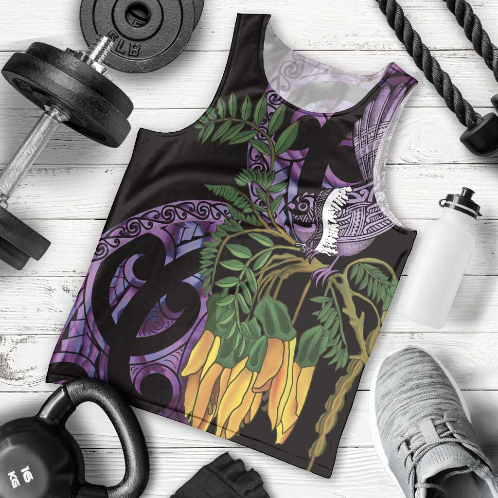Purple New Zealand Kowhai And Piwakawaka Men Tank Top Maori Ngaru Paua Shell LT14 - Polynesian Pride
