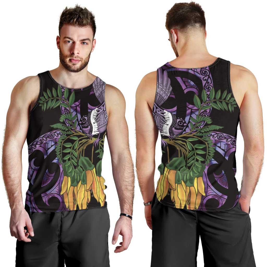 Purple New Zealand Kowhai And Piwakawaka Men Tank Top Maori Ngaru Paua Shell LT14 - Polynesian Pride