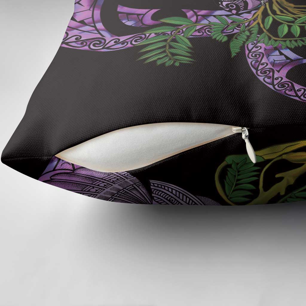 Purple New Zealand Kowhai And Piwakawaka Pillow Cover Maori Ngaru Paua Shell - Polynesian Pride