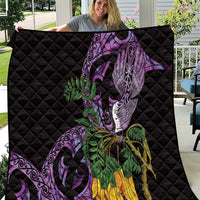 Purple New Zealand Kowhai And Piwakawaka Quilt Maori Ngaru Paua Shell LT14 Purple - Polynesian Pride