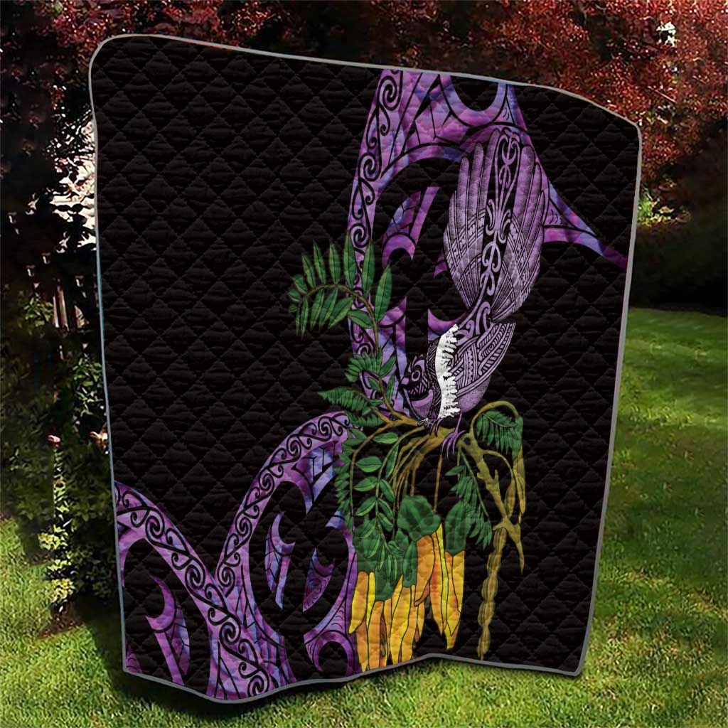 Purple New Zealand Kowhai And Piwakawaka Quilt Maori Ngaru Paua Shell LT14 - Polynesian Pride