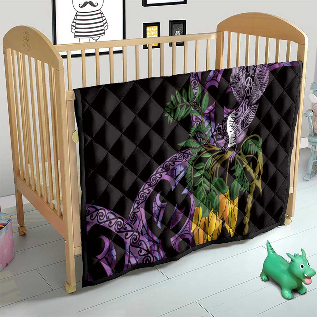 Purple New Zealand Kowhai And Piwakawaka Quilt Maori Ngaru Paua Shell LT14 - Polynesian Pride