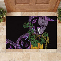 Purple New Zealand Kowhai And Piwakawaka Rubber Doormat Maori Ngaru Paua Shell LT14 Purple - Polynesian Pride