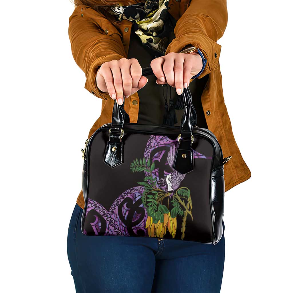 Purple New Zealand Kowhai And Piwakawaka Shoulder Handbag Maori Ngaru Paua Shell LT14 One Size Purple - Polynesian Pride