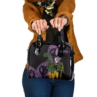 Purple New Zealand Kowhai And Piwakawaka Shoulder Handbag Maori Ngaru Paua Shell LT14 One Size Purple - Polynesian Pride