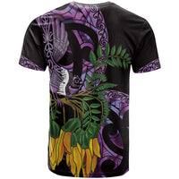 Purple New Zealand Kowhai And Piwakawaka T Shirt Maori Ngaru Paua Shell LT14 - Polynesian Pride