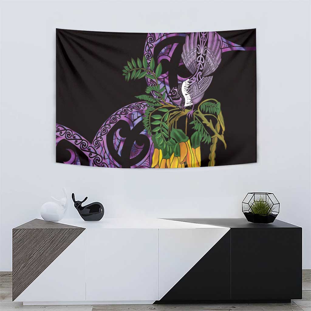 Purple New Zealand Kowhai And Piwakawaka Tapestry Maori Ngaru Paua Shell