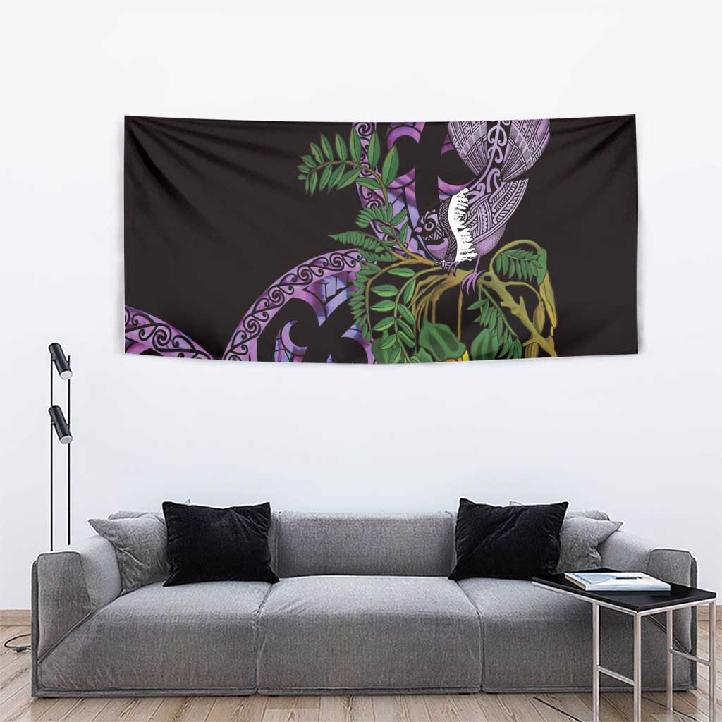 Purple New Zealand Kowhai And Piwakawaka Tapestry Maori Ngaru Paua Shell