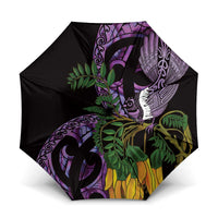 Purple New Zealand Kowhai And Piwakawaka Umbrella Maori Ngaru Paua Shell - Polynesian Pride
