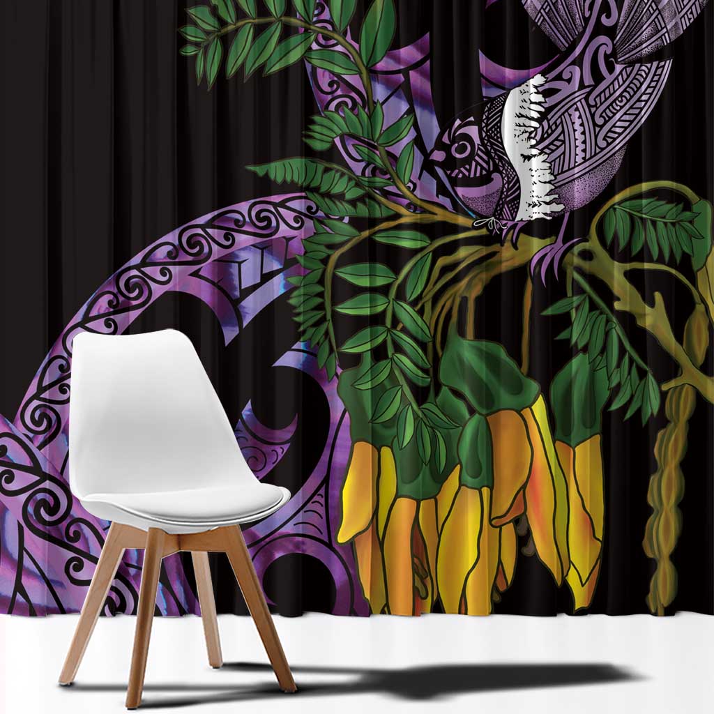 Purple New Zealand Kowhai And Piwakawaka Window Curtain Maori Ngaru Paua Shell