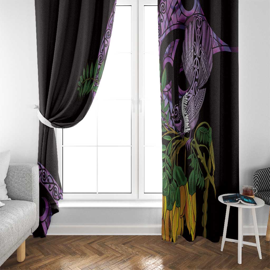 Purple New Zealand Kowhai And Piwakawaka Window Curtain Maori Ngaru Paua Shell