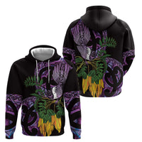 Purple New Zealand Kowhai And Piwakawaka Zip Hoodie Maori Ngaru Paua Shell LT14 - Polynesian Pride