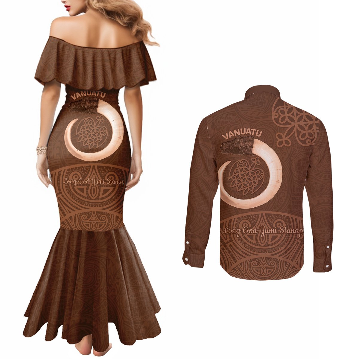 Vanuatu Indipendens Dei Couples Matching Mermaid Dress and Long Sleeve Button Shirt Yumi 44th Sand Drawing Turtle Mix Lapita
