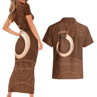 Vanuatu Indipendens Dei Couples Matching Short Sleeve Bodycon Dress and Hawaiian Shirt Yumi Sand Drawing Turtle Mix Lapita LT14 - Polynesian Pride