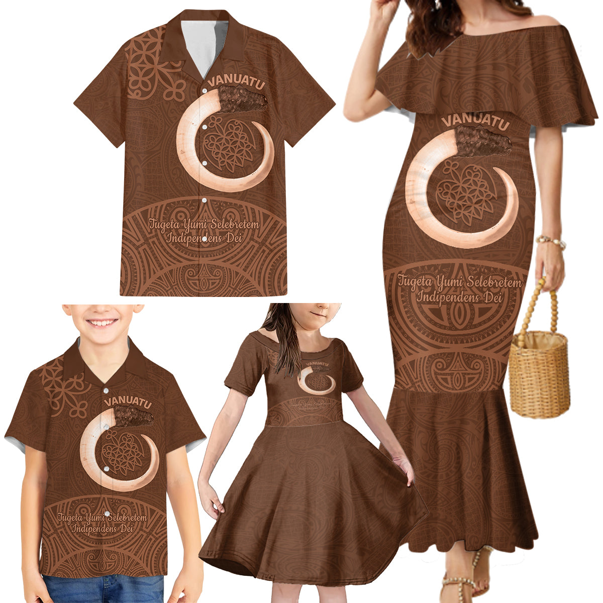Vanuatu Indipendens Dei Family Matching Mermaid Dress and Hawaiian Shirt Yumi Sand Drawing Turtle Mix Lapita LT14 - Polynesian Pride