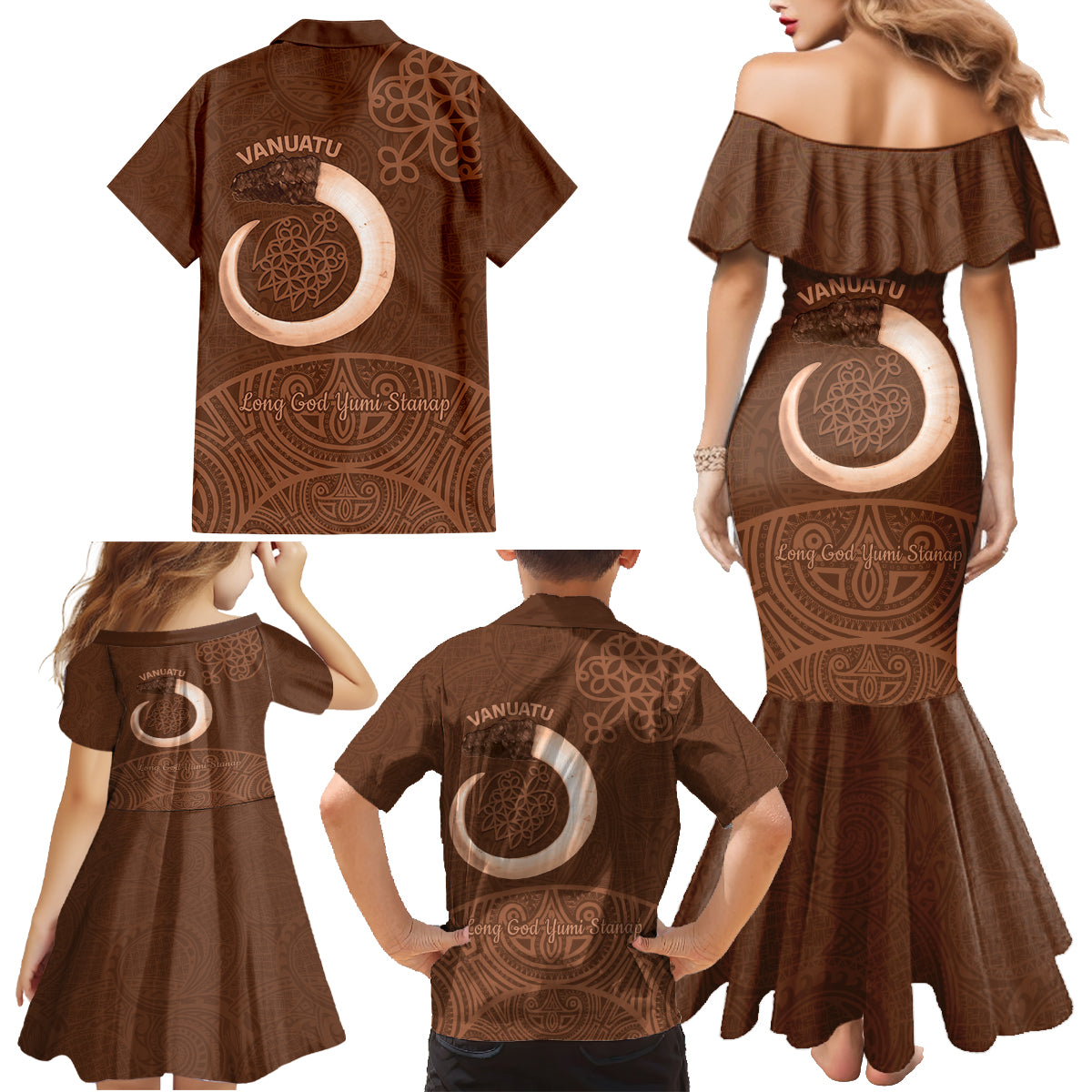 Vanuatu Indipendens Dei Family Matching Mermaid Dress and Hawaiian Shirt Yumi Sand Drawing Turtle Mix Lapita LT14 - Polynesian Pride