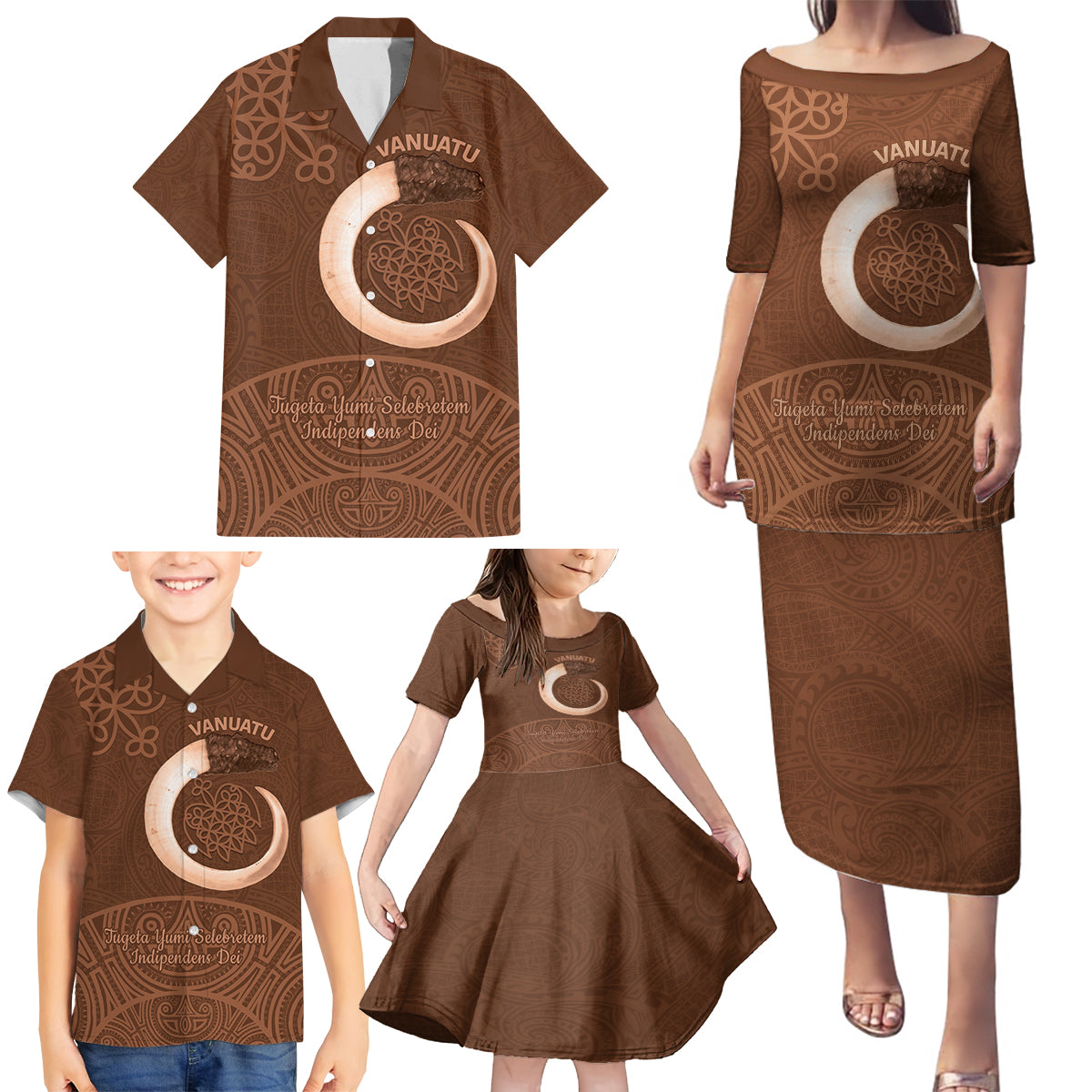 Vanuatu Indipendens Dei Family Matching Puletasi and Hawaiian Shirt Yumi Sand Drawing Turtle Mix Lapita LT14 - Polynesian Pride