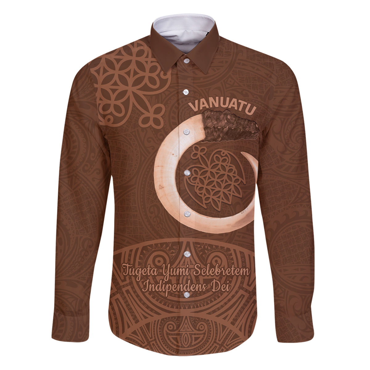 Vanuatu Indipendens Dei Family Matching Puletasi and Hawaiian Shirt Yumi Sand Drawing Turtle Mix Lapita LT14 Dad's Shirt - Long Sleeve Brown - Polynesian Pride